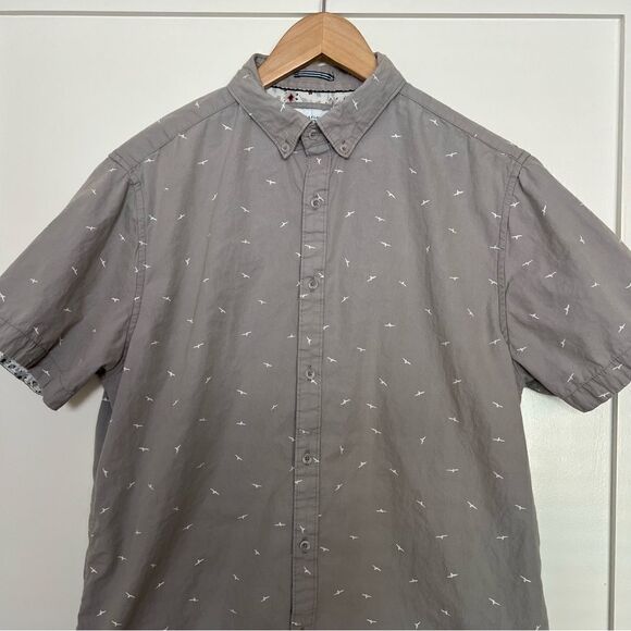 Denim & Flower Ricky Singh Shirt Mens Large Button Down Gray Birds Short Sleeve - Picture 2 of 12